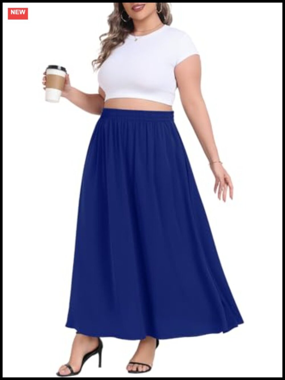 Plus Size Maxi Skirt with Pockets Elastic High Waist Flowy A-Line Boho
